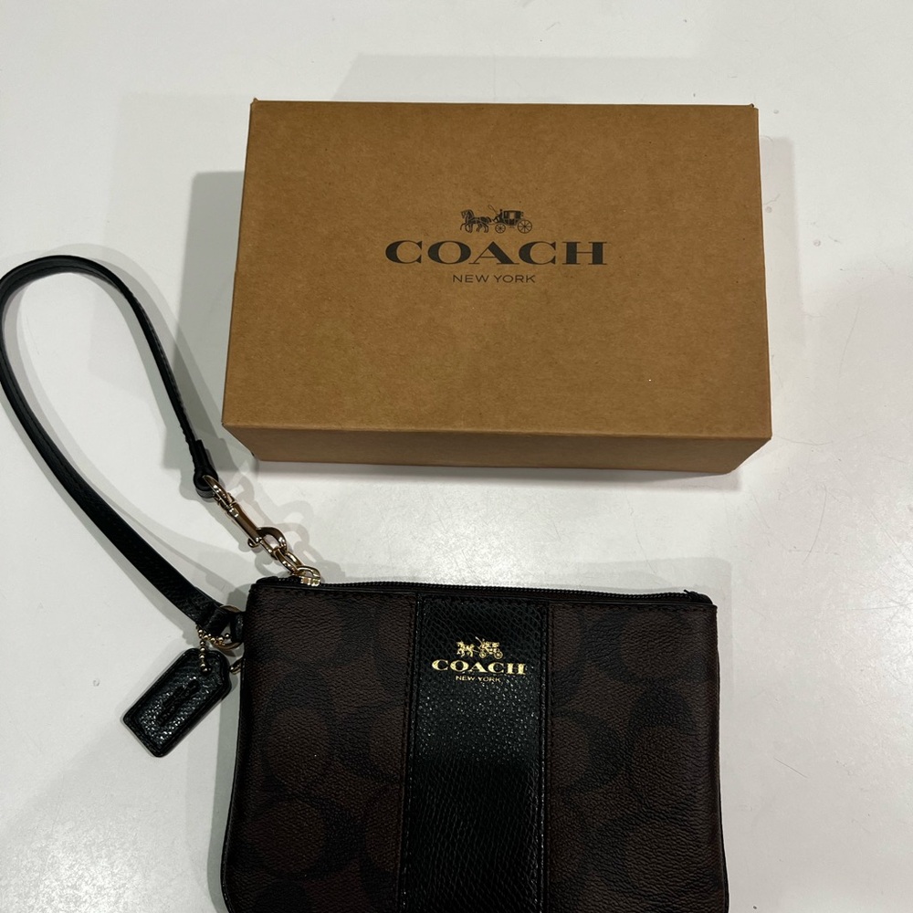 Coach Signature Brown and Black Wristlet